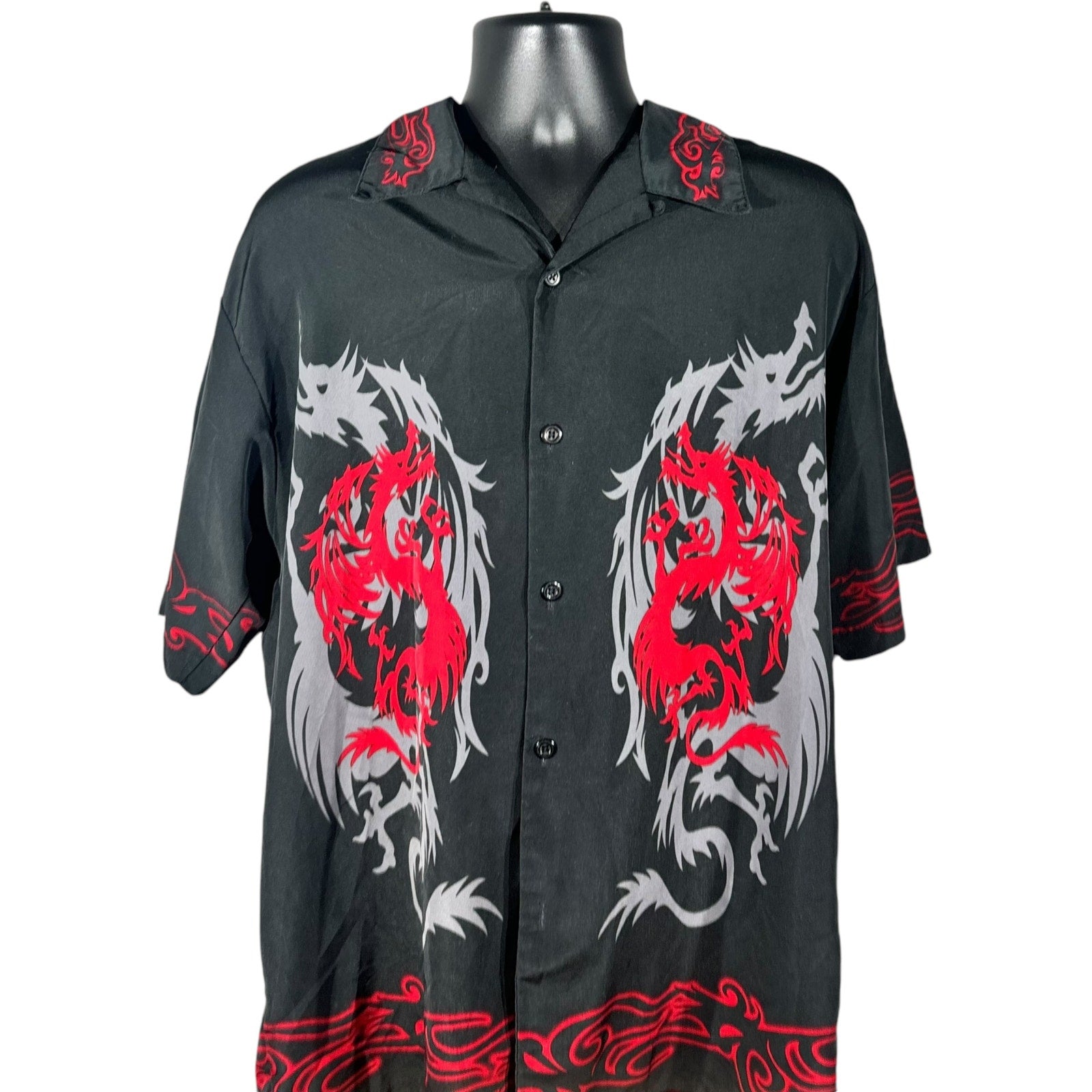 Vintage Y2K Tribal Dragon Short Sleeve Button Up