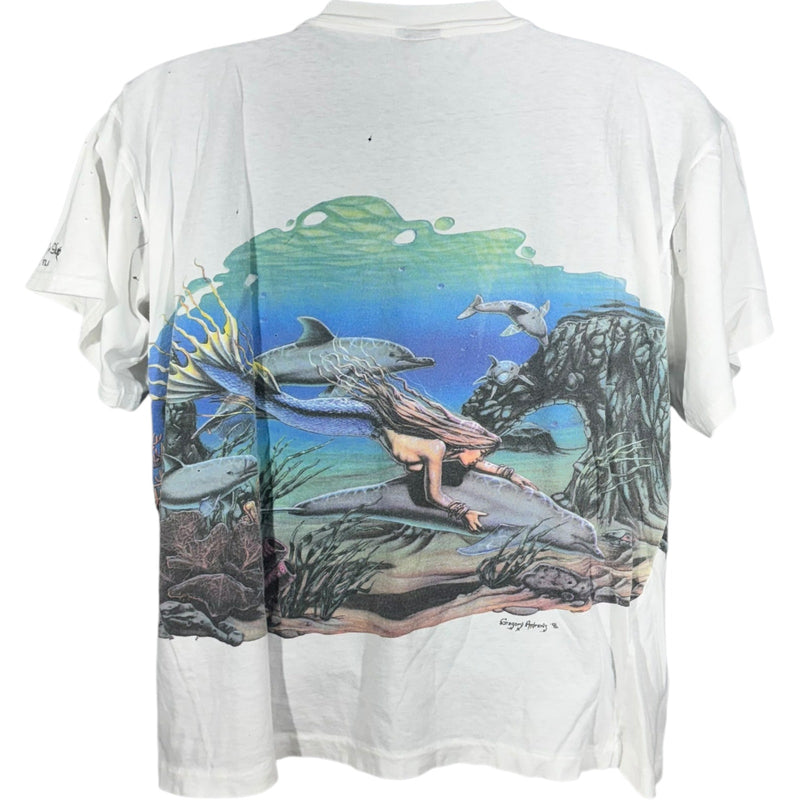 Vintage Mermaid and Dolphins Ocean Life AOP Tee