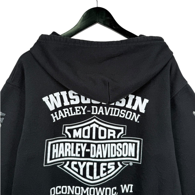 Vintage Harley Davidson Skull Graphic Zip Up Hoodie
